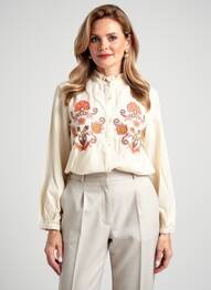 Chemisier coupe droite manches longues beige JULIE GUERLANDE femme
