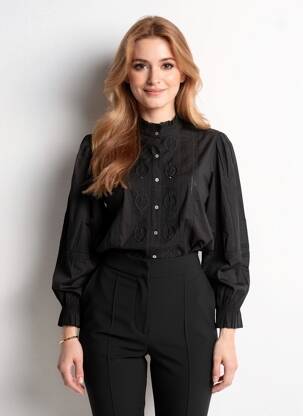 Chemisier coupe droite manches longues noir C'EST BEAU LA VIE femme