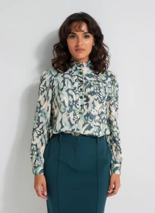 Blouse tissage popeline manches longues bleu C'EST BEAU LA VIE femme