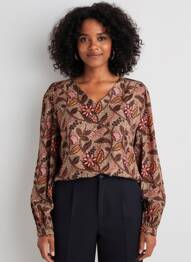 Blouse imprimé fleurs manches longues orange C'EST BEAU LA VIE femme