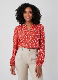 Blouse imprimé fleurs manches longues orange C'EST BEAU LA VIE femme