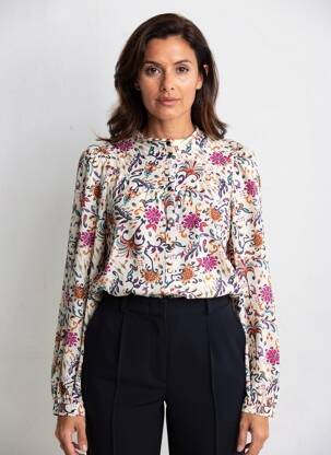 Chemisier imprimé fleurs manches longues beige C'EST BEAU LA VIE femme