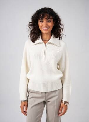 Pull resserrée sur le bas manches longues beige C'EST BEAU LA VIE femme