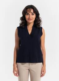 Pull col v sans manche bleu C'EST BEAU LA VIE femme