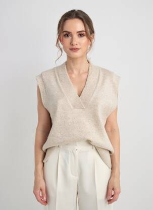 Pull tissage chiné sans manche beige C'EST BEAU LA VIE femme