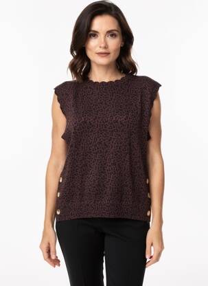 Pull coupe cintrée manches courtes marron C'EST BEAU LA VIE femme