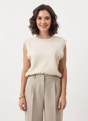 Pull tissage chiné sans manche beige C'EST BEAU LA VIE femme