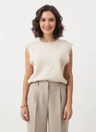 Pull tissage chiné sans manche beige C'EST BEAU LA VIE femme