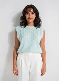 Pull stretch sans manche bleu clair C'EST BEAU LA VIE femme
