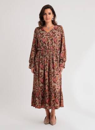 Robe longue manches longues manches longues marron C'EST BEAU LA VIE femme