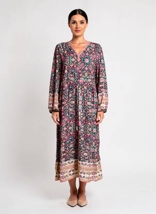 Robe longue manches longues manches longues noir C'EST BEAU LA VIE femme