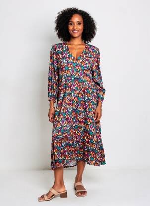 Robe mi-longue manches 3/4 manches 3/4 noir C'EST BEAU LA VIE femme
