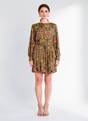 Robe courte manches longues manches longues vert C'EST BEAU LA VIE femme