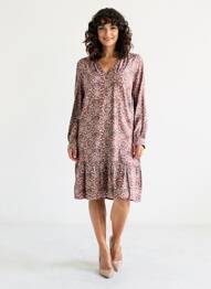 Robe mi-longue imprimé fleurs manches longues rouge C'EST BEAU LA VIE femme