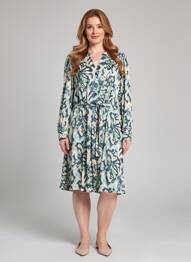 Robe mi-longue imprimé fantaisie manches longues bleu C'EST BEAU LA VIE femme
