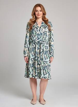 Robe mi-longue imprimé fantaisie manches longues bleu C'EST BEAU LA VIE femme
