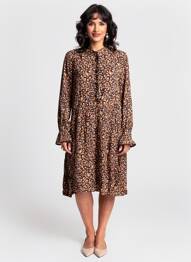 Robe mi-longue imprimé fleurs manches longues jaune C'EST BEAU LA VIE femme