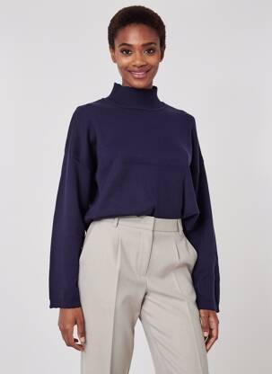 Pull coupe droite manches longues bleu C'EST BEAU LA VIE femme