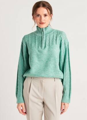 Pull tissage chiné manches longues vert C'EST BEAU LA VIE femme