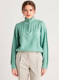 Pull tissage chiné manches longues vert C'EST BEAU LA VIE femme