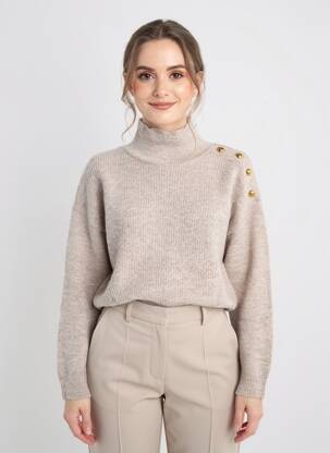 Pull tissage chiné manches longues marron C'EST BEAU LA VIE femme