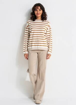 Pull coupe cintrée manches longues blanc C'EST BEAU LA VIE femme