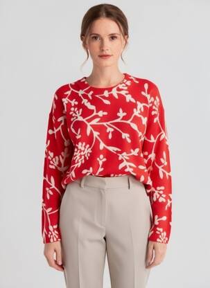 Pull coupe droite manches longues rouge C'EST BEAU LA VIE femme