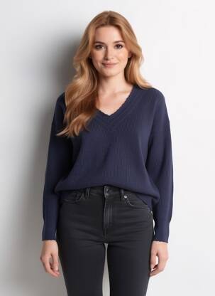 Pull coupe droite manches longues bleu C'EST BEAU LA VIE femme