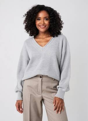 Pull coupe droite manches longues gris C'EST BEAU LA VIE femme