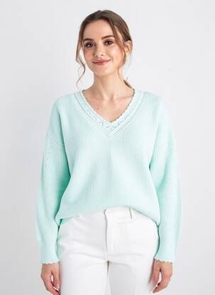 Pull coupe droite manches longues vert C'EST BEAU LA VIE femme