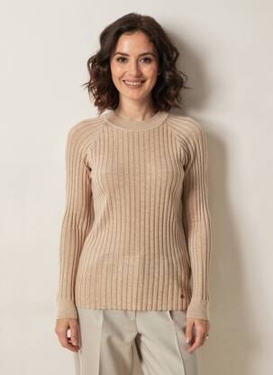 Pull coupe cintrée manches longues marron C'EST BEAU LA VIE femme