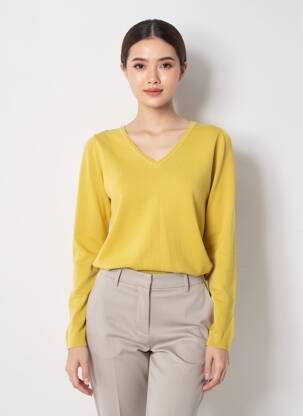 Pull coupe cintrée manches longues jaune OAKS VALLEY femme