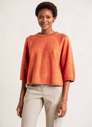 Pull coupe droite manches 3/4 orange C'EST BEAU LA VIE femme