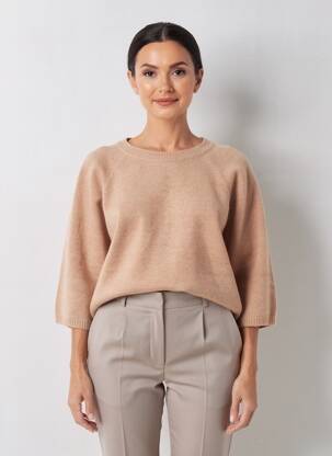 Pull coupe droite manches 3/4 beige C'EST BEAU LA VIE femme