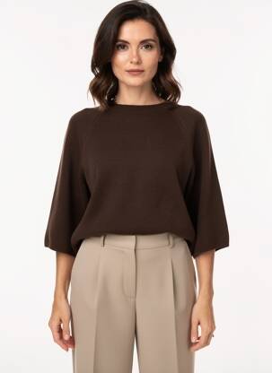 Pull coupe droite manches 3/4 marron C'EST BEAU LA VIE femme