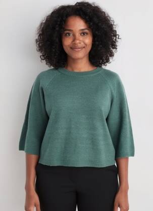 Pull coupe droite manches 3/4 vert C'EST BEAU LA VIE femme