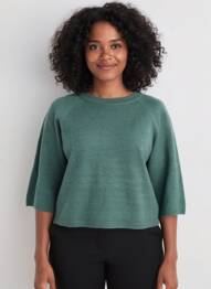 Pull stretch manches 3/4 vert C'EST BEAU LA VIE femme