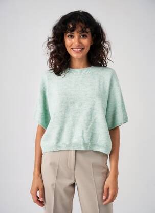 Pull coupe droite manches courtes bleu C'EST BEAU LA VIE femme