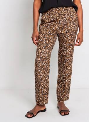 Pantalon droit tissage crêpe taille normale marron C'EST BEAU LA VIE femme