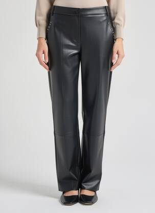 Pantalon droit fermeture zippée sous rabat boutonné taille normale noir JULIE GUERLANDE femme