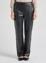 Pantalon droit fermeture zippée sous rabat boutonné taille normale noir JULIE GUERLANDE femme