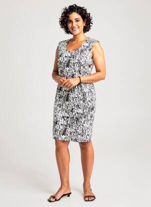 Robe mi-longue imprimé fantaisie sans manche noir ANNE KELLY femme