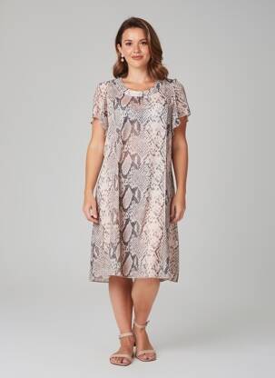 Robe mi-longue tissage crêpe manches courtes rose FRANCE RIVOIRE femme