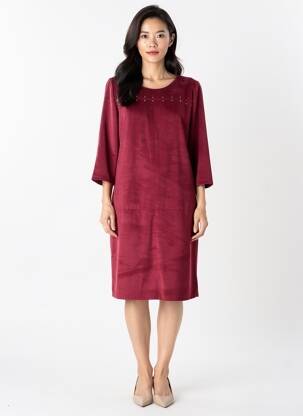 Robe mi-longue manches 3/4 manches 3/4 rouge FRED SABATIER femme