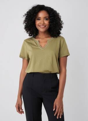 T-shirt col v manches courtes vert DIANE LAURY femme