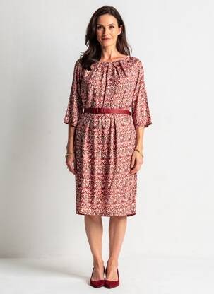 Robe mi-longue manches 3/4 manches 3/4 rouge JULIE GUERLANDE femme