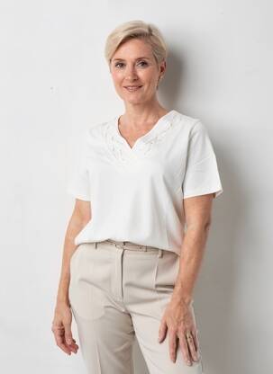 T-shirt col v manches courtes beige FRANCE RIVOIRE femme