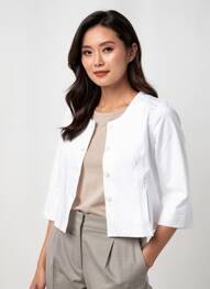 Veste casual col rond blanc GEVANA femme