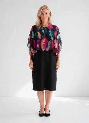 Robe mi-longue manches 3/4 manches 3/4 noir FRANCE RIVOIRE femme