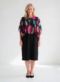 Robe mi-longue manches 3/4 manches 3/4 noir FRANCE RIVOIRE femme